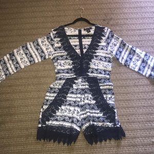 Blue and white romper